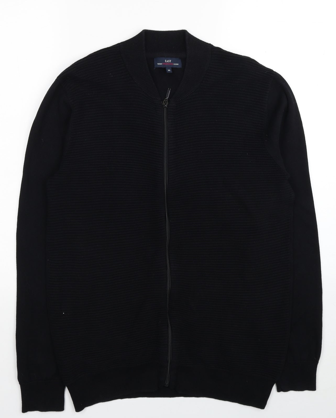 Easy Mens Black V-Neck Cotton Full Zip Jumper Size M
