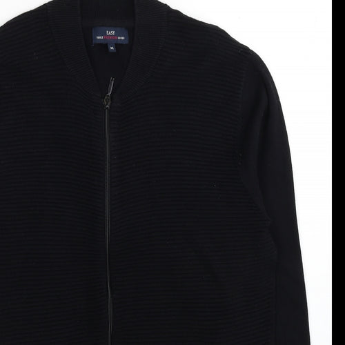 Easy Mens Black V-Neck Cotton Full Zip Jumper Size M
