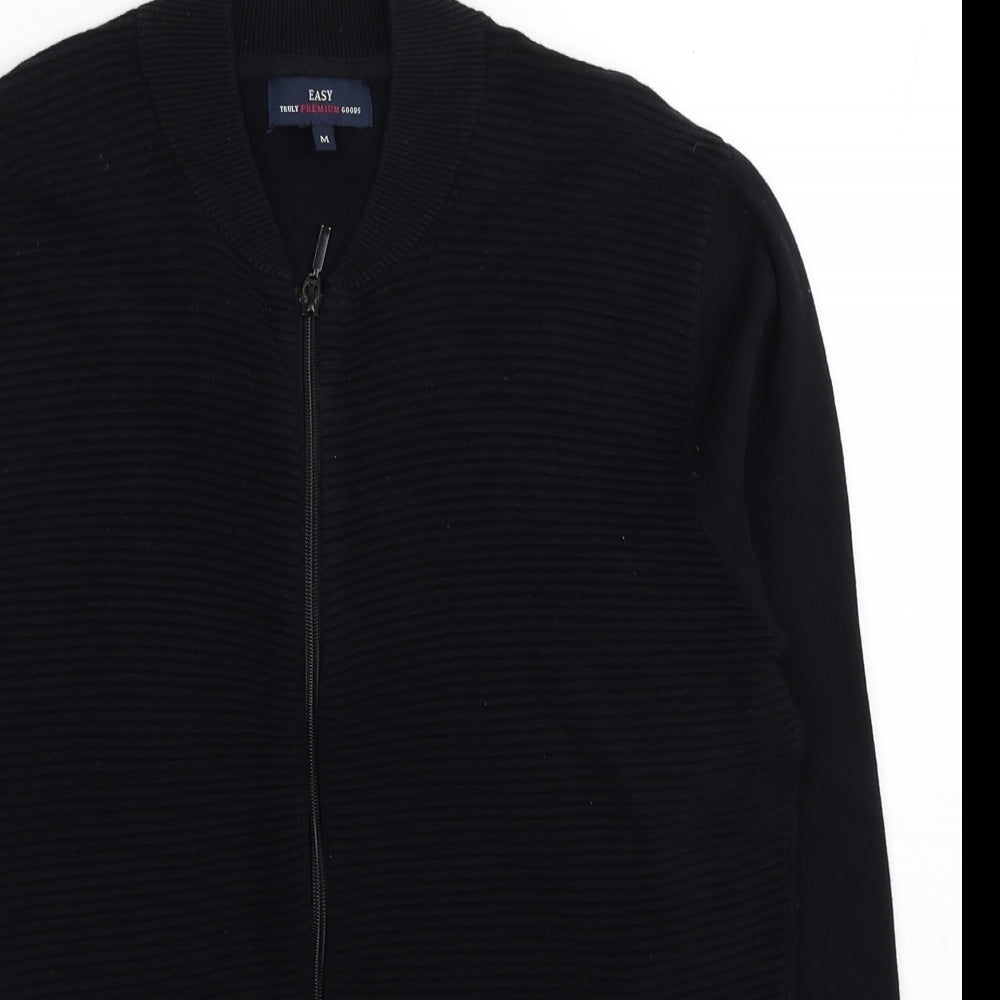 Easy Mens Black V-Neck Cotton Full Zip Jumper Size M