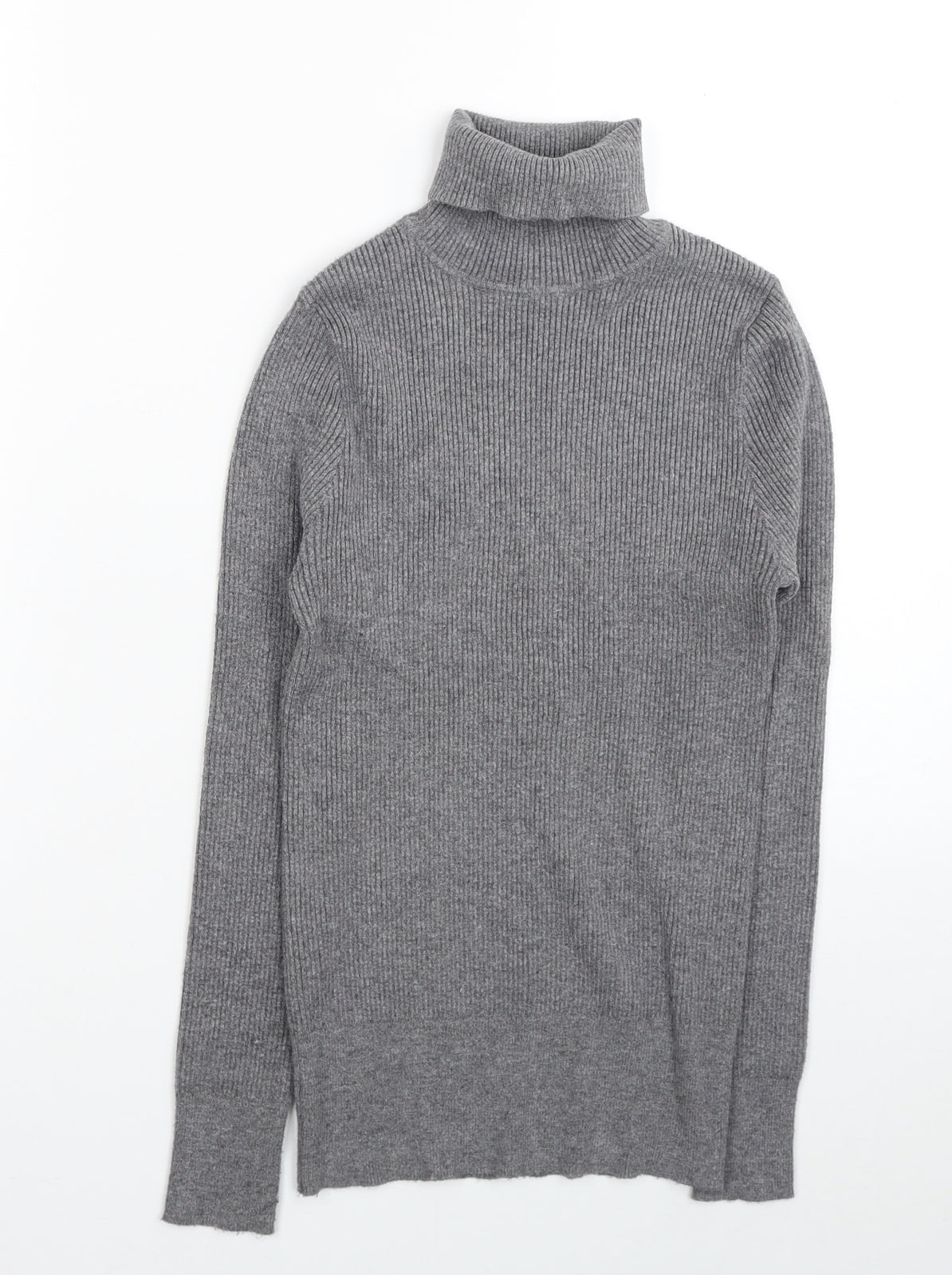 TU Womens Grey Roll Neck Viscose Pullover Jumper Size 12 - Ribbed