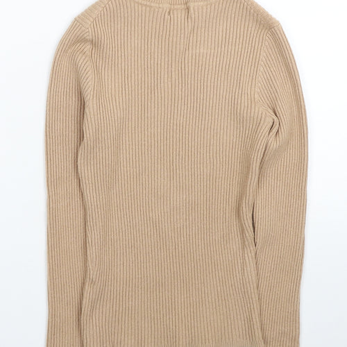 Primark Womens Beige Mock Neck Viscose Pullover Jumper Size 12 - Size 12-14