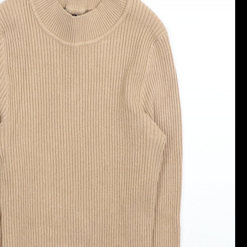 Primark Womens Beige Mock Neck Viscose Pullover Jumper Size 12 - Size 12-14