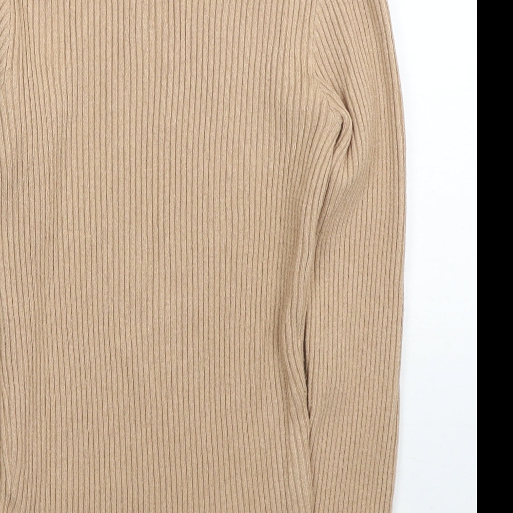 Primark Womens Beige Mock Neck Viscose Pullover Jumper Size 12 - Size 12-14