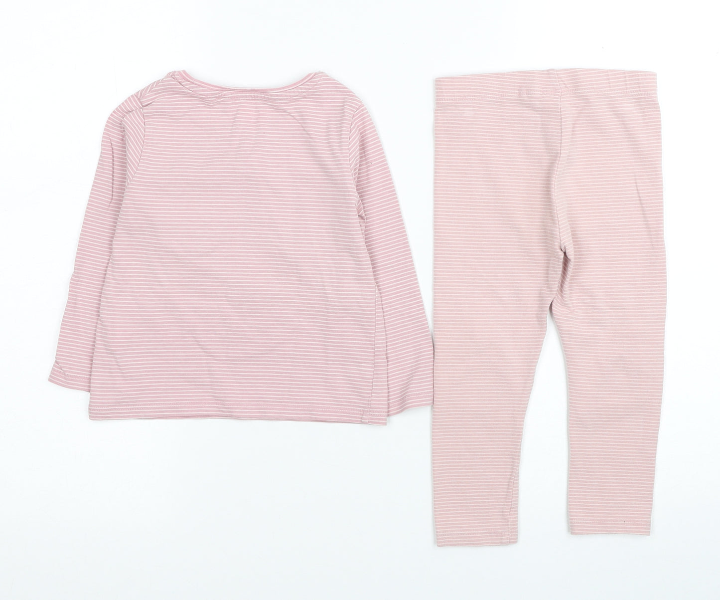 NEXT Girls Pink Striped Cotton Trousers Outfit/Set Size 2-3 Years Pullover - Teddy Bear
