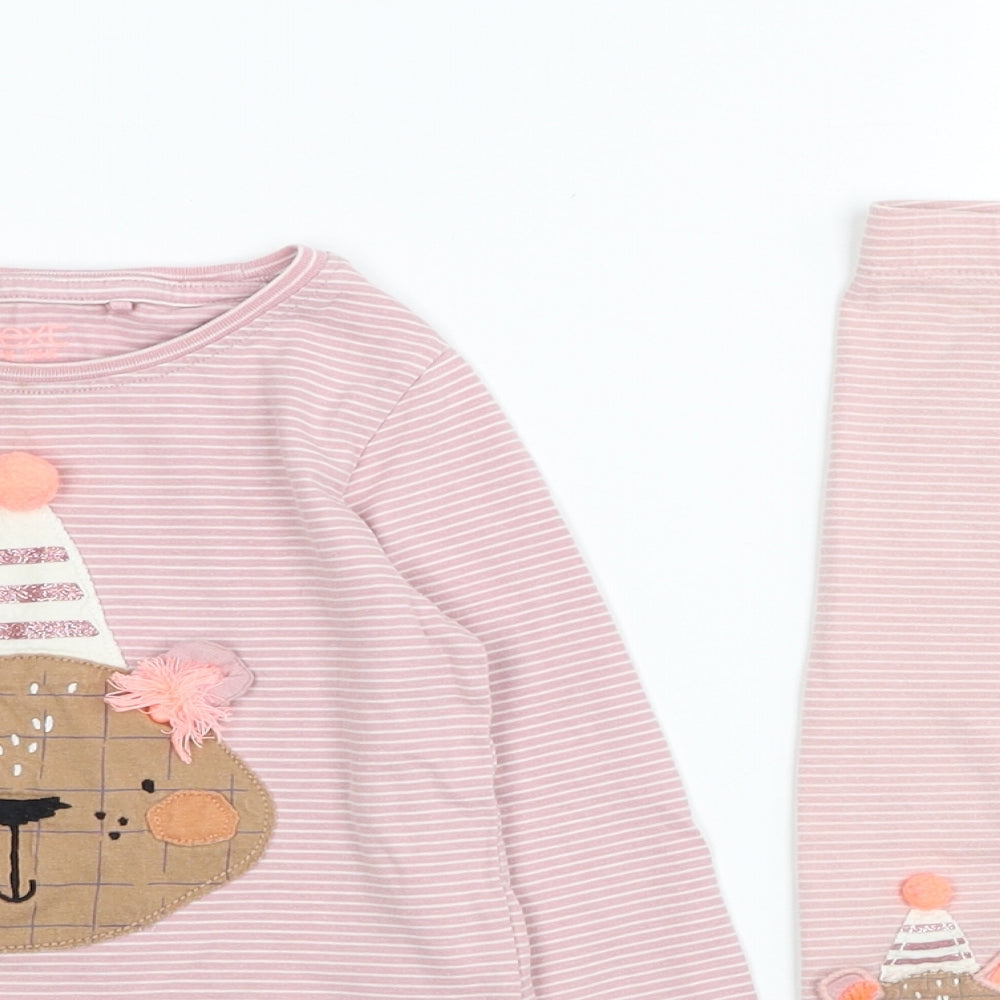 NEXT Girls Pink Striped Cotton Trousers Outfit/Set Size 2-3 Years Pullover - Teddy Bear