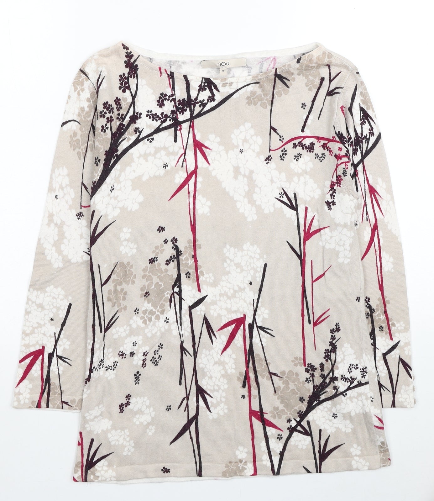 NEXT Womens Beige Boat Neck Floral Cotton Pullover Jumper Size 10