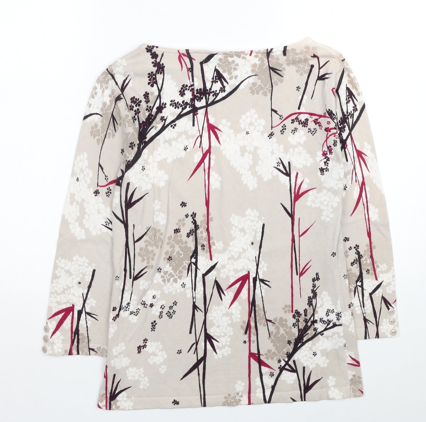 NEXT Womens Beige Boat Neck Floral Cotton Pullover Jumper Size 10