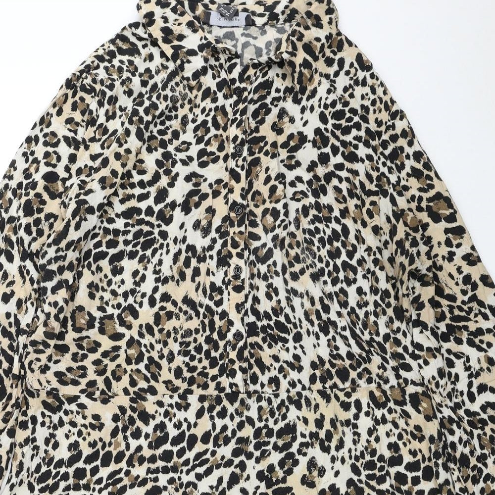 Primark Womens Multicoloured Animal Print Viscose Shirt Dress Size 18 Collared Button - Leopard Print