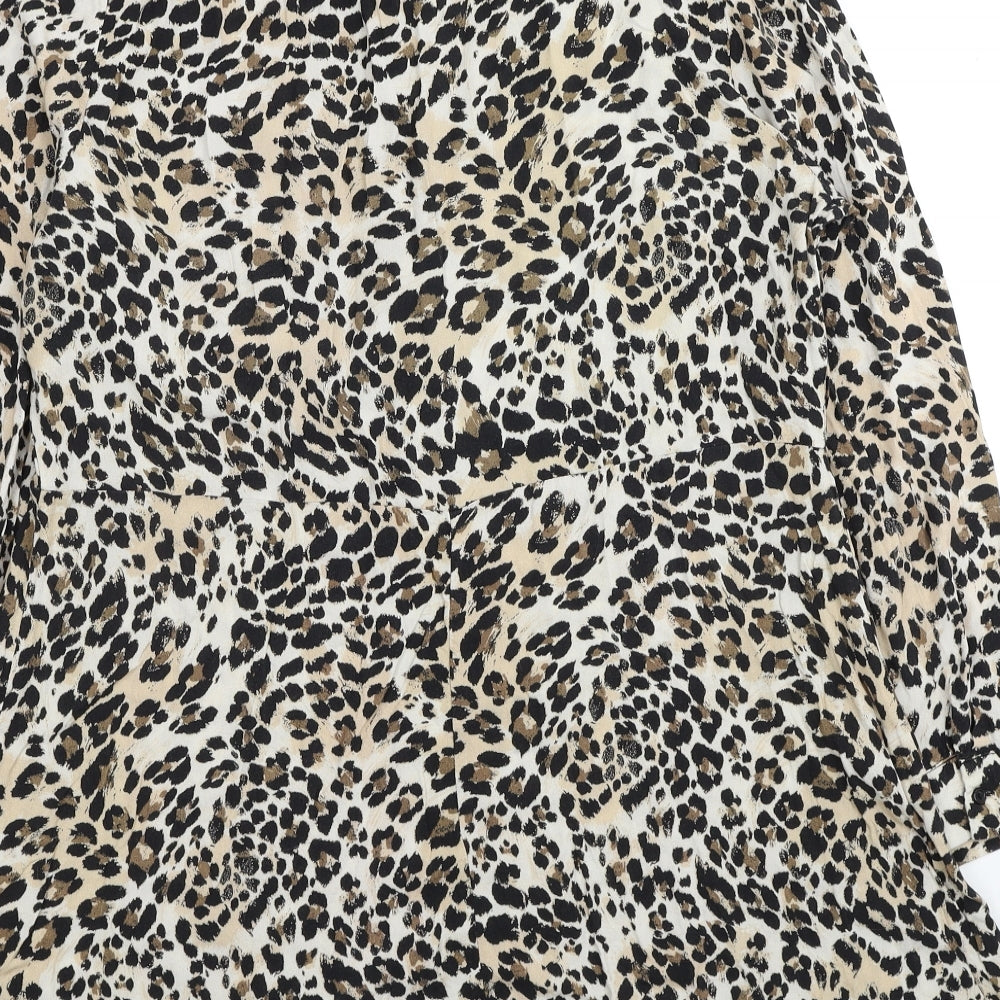 Primark Womens Multicoloured Animal Print Viscose Shirt Dress Size 18 Collared Button - Leopard Print