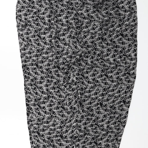 Marks and Spencer Womens Black Geometric Viscose Trousers Size 18 L24 in Regular Drawstring