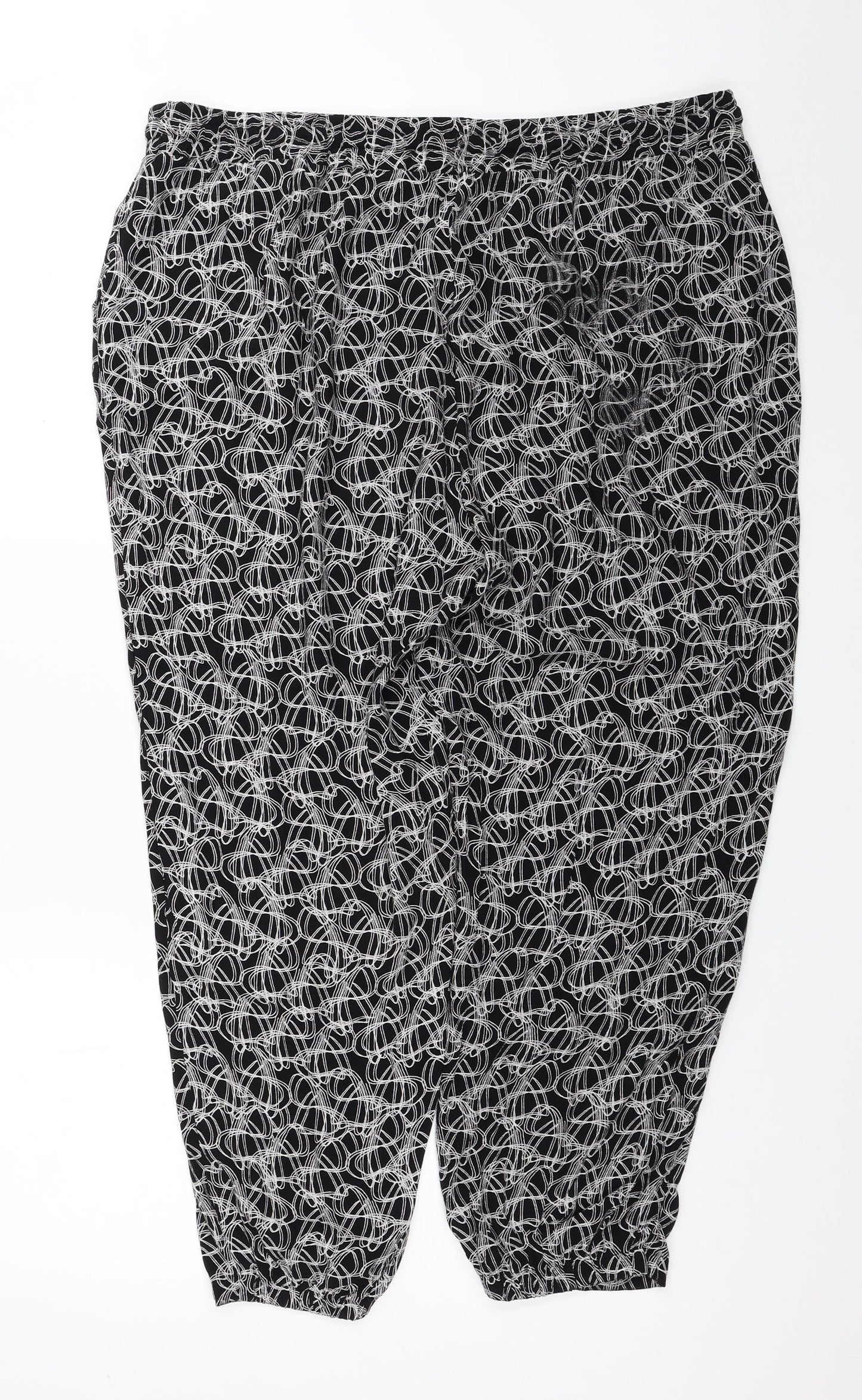 Marks and Spencer Womens Black Geometric Viscose Trousers Size 18 L24 in Regular Drawstring