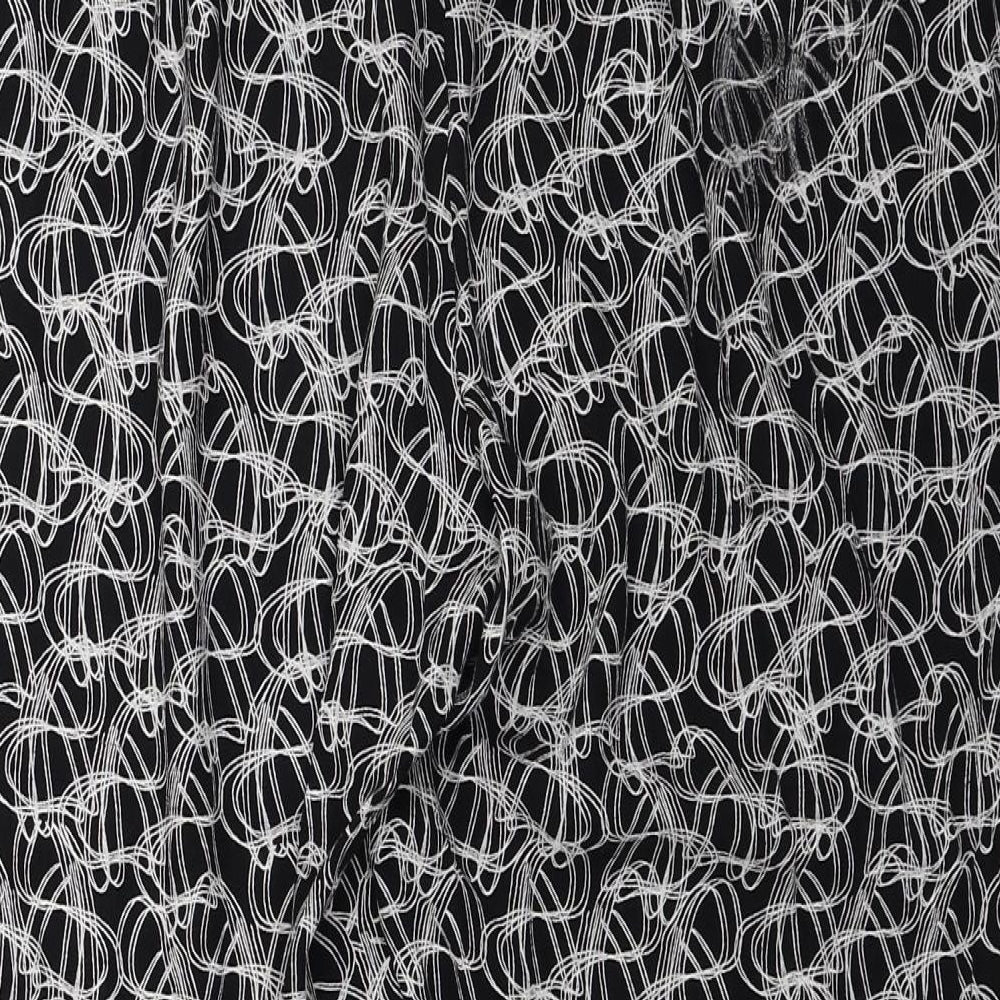 Marks and Spencer Womens Black Geometric Viscose Trousers Size 18 L24 in Regular Drawstring