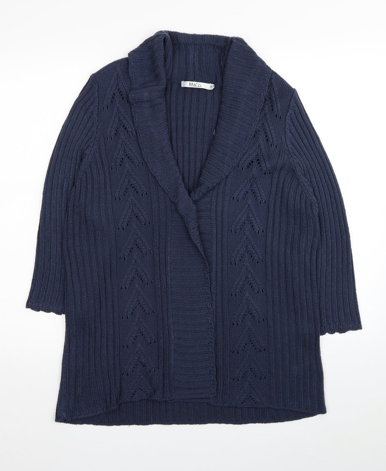 M&Co Womens Blue Collared Acrylic Cardigan Jumper Size 18