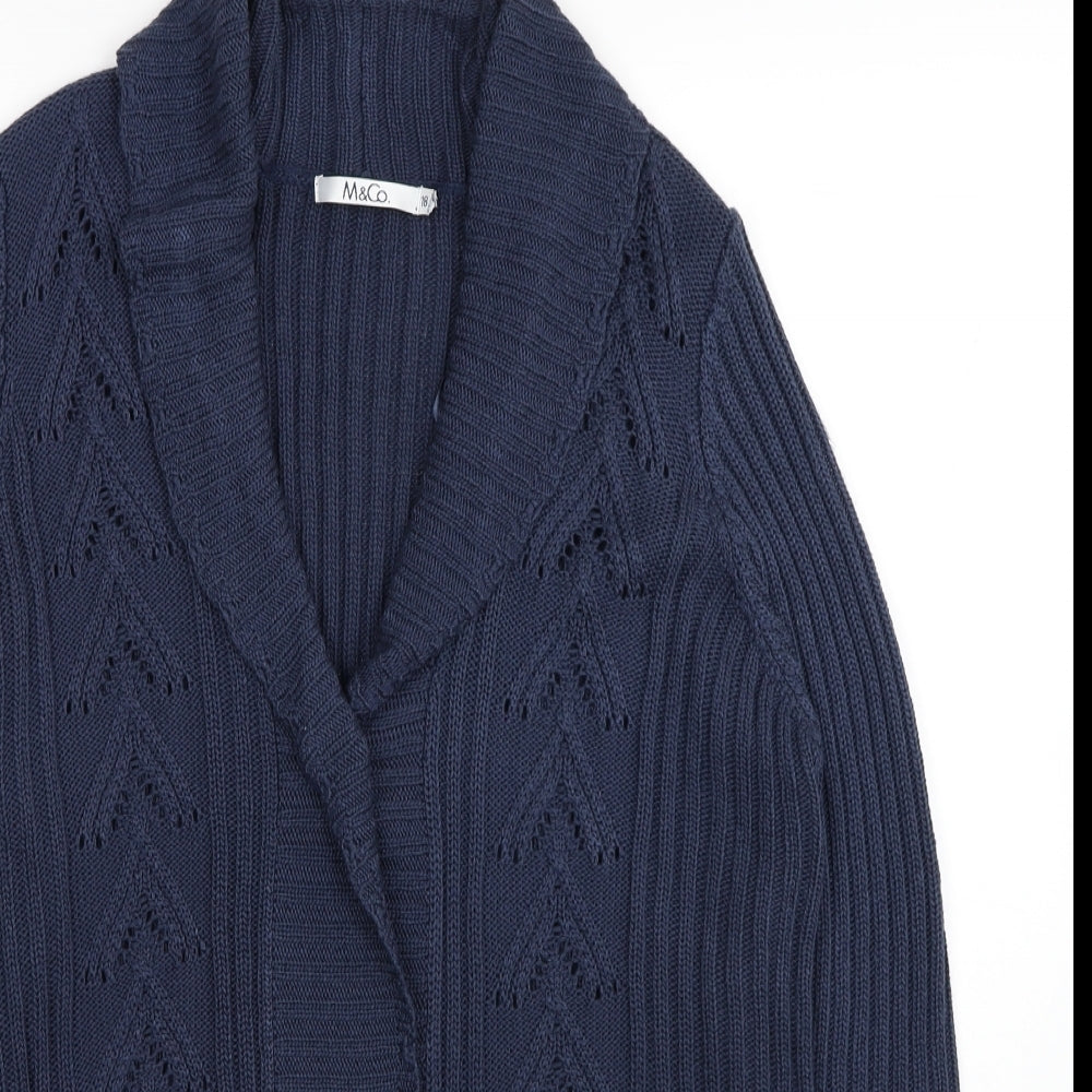 M&Co Womens Blue Collared Acrylic Cardigan Jumper Size 18