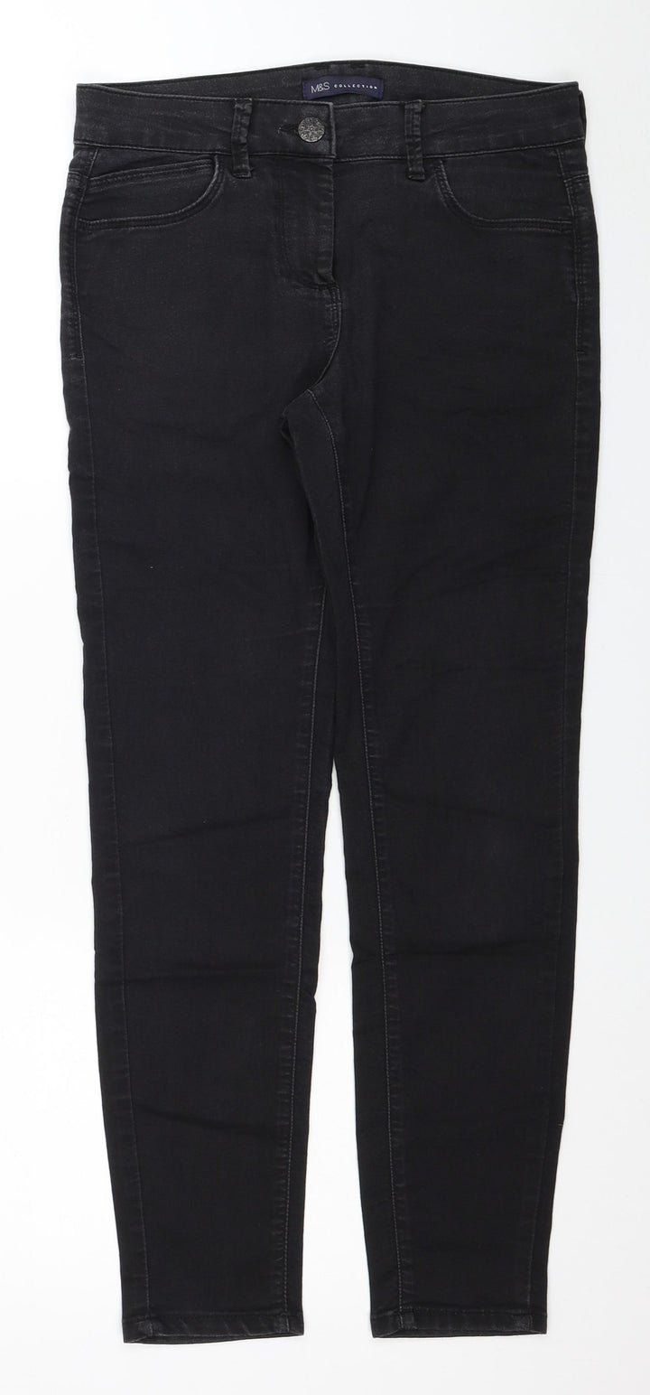 Marks and Spencer Womens Black Cotton Skinny Jeans Size 10 L27 in Regular Zip