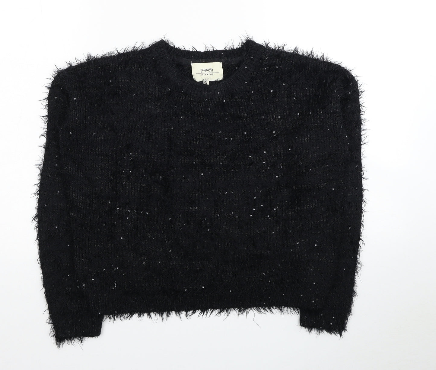 Papaya Womens Black Round Neck Acrylic Pullover Jumper Size S