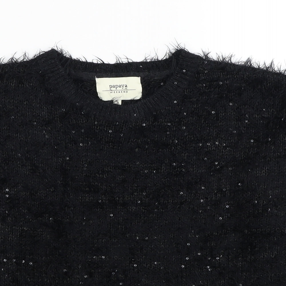 Papaya Womens Black Round Neck Acrylic Pullover Jumper Size S
