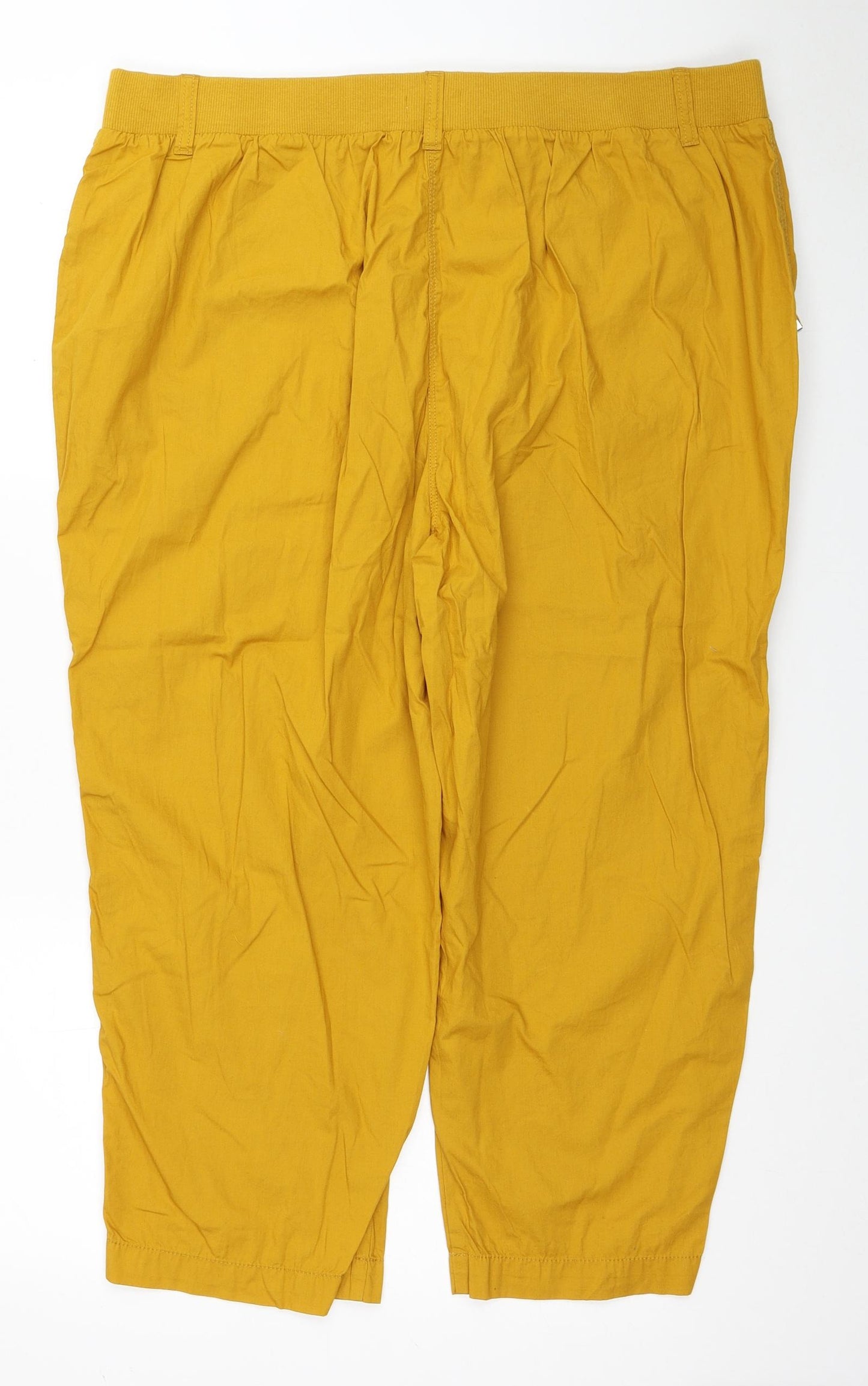 Papaya Womens Yellow Cotton Cropped Trousers Size 18 L21 in Regular Drawstring