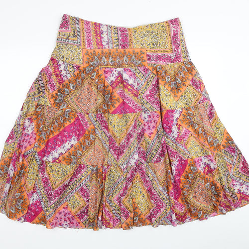 American Living Womens Multicoloured Floral Cotton Pleated Skirt Size M Zip