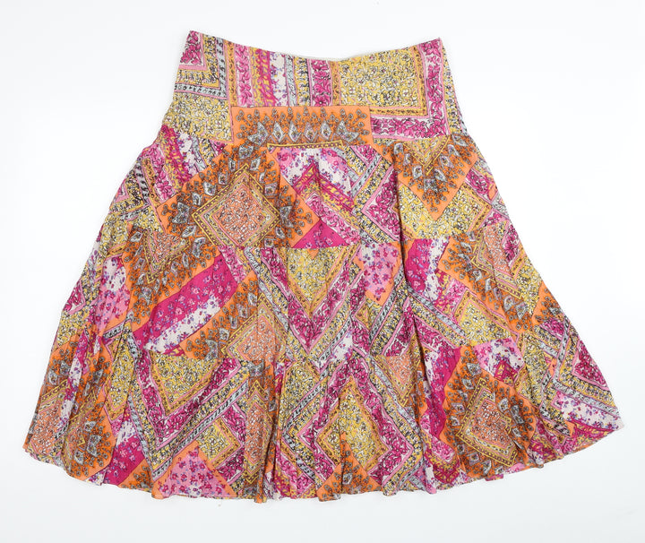 American Living Womens Multicoloured Floral Cotton Pleated Skirt Size M Zip