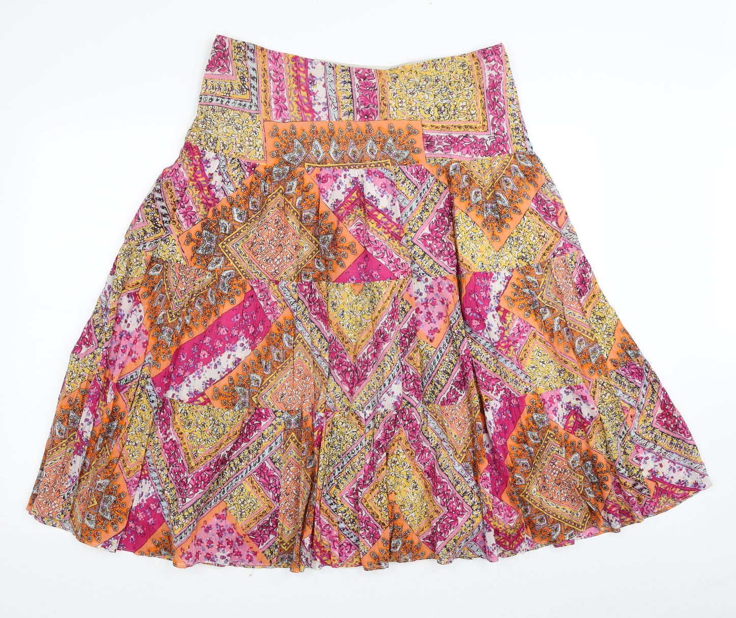 American Living Womens Multicoloured Floral Cotton Pleated Skirt Size M Zip