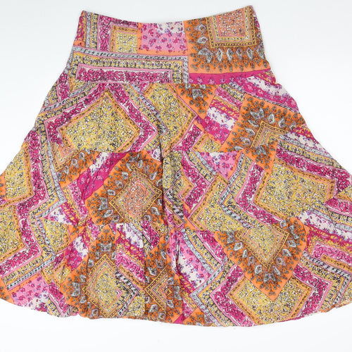 American Living Womens Multicoloured Floral Cotton Pleated Skirt Size M Zip