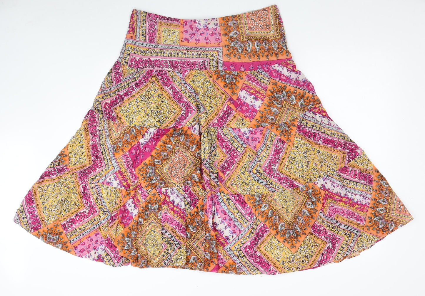 American Living Womens Multicoloured Floral Cotton Pleated Skirt Size M Zip