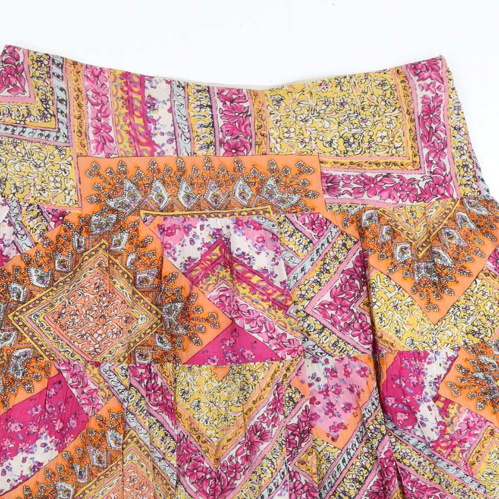 American Living Womens Multicoloured Floral Cotton Pleated Skirt Size M Zip