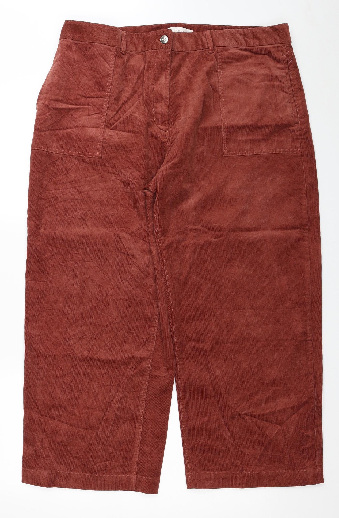 Per Una Womens Red Cotton Straight Jeans Size 20 L25 in Regular Zip
