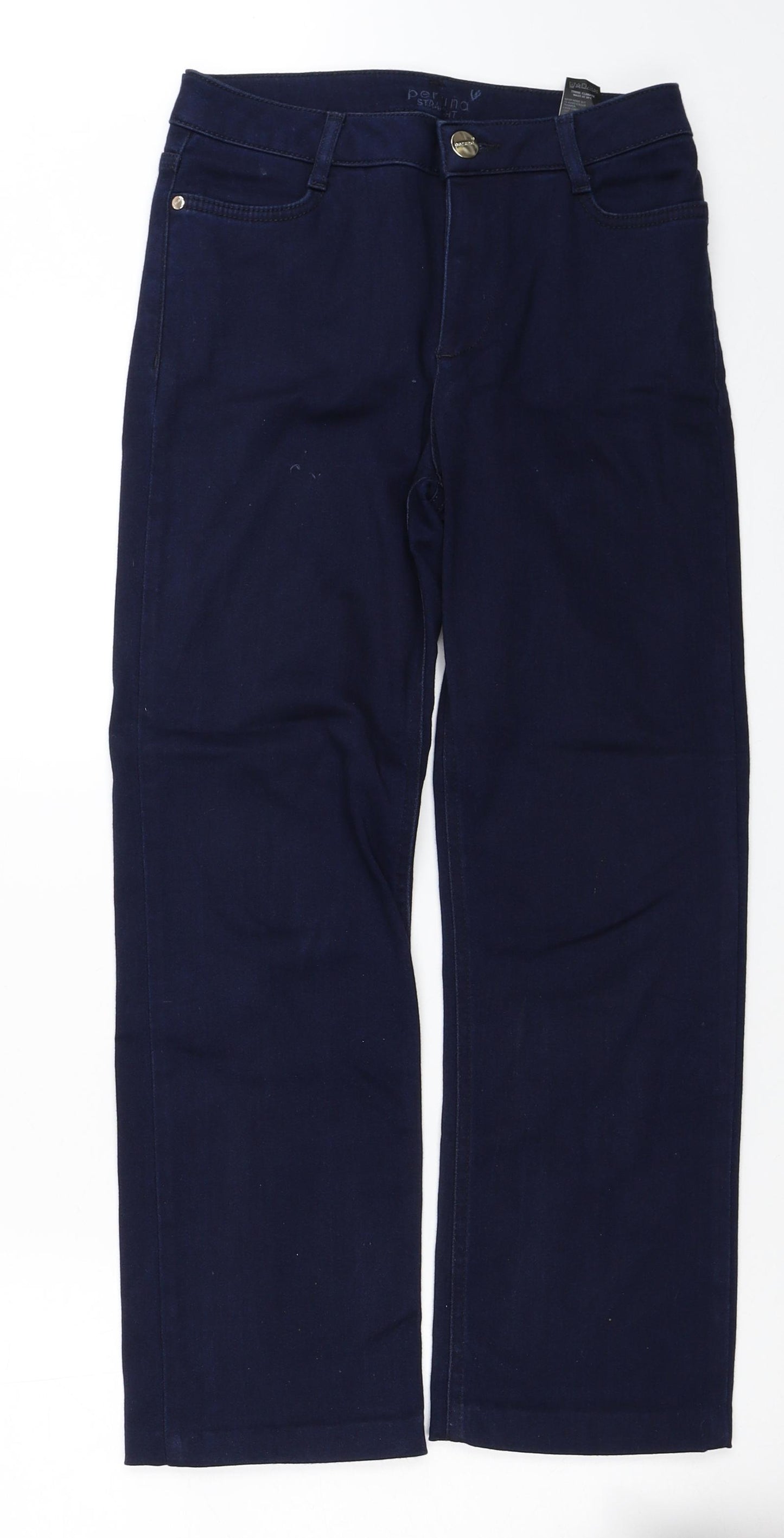 Per Una Womens Blue Cotton Straight Jeans Size 10 L24 in Regular Button
