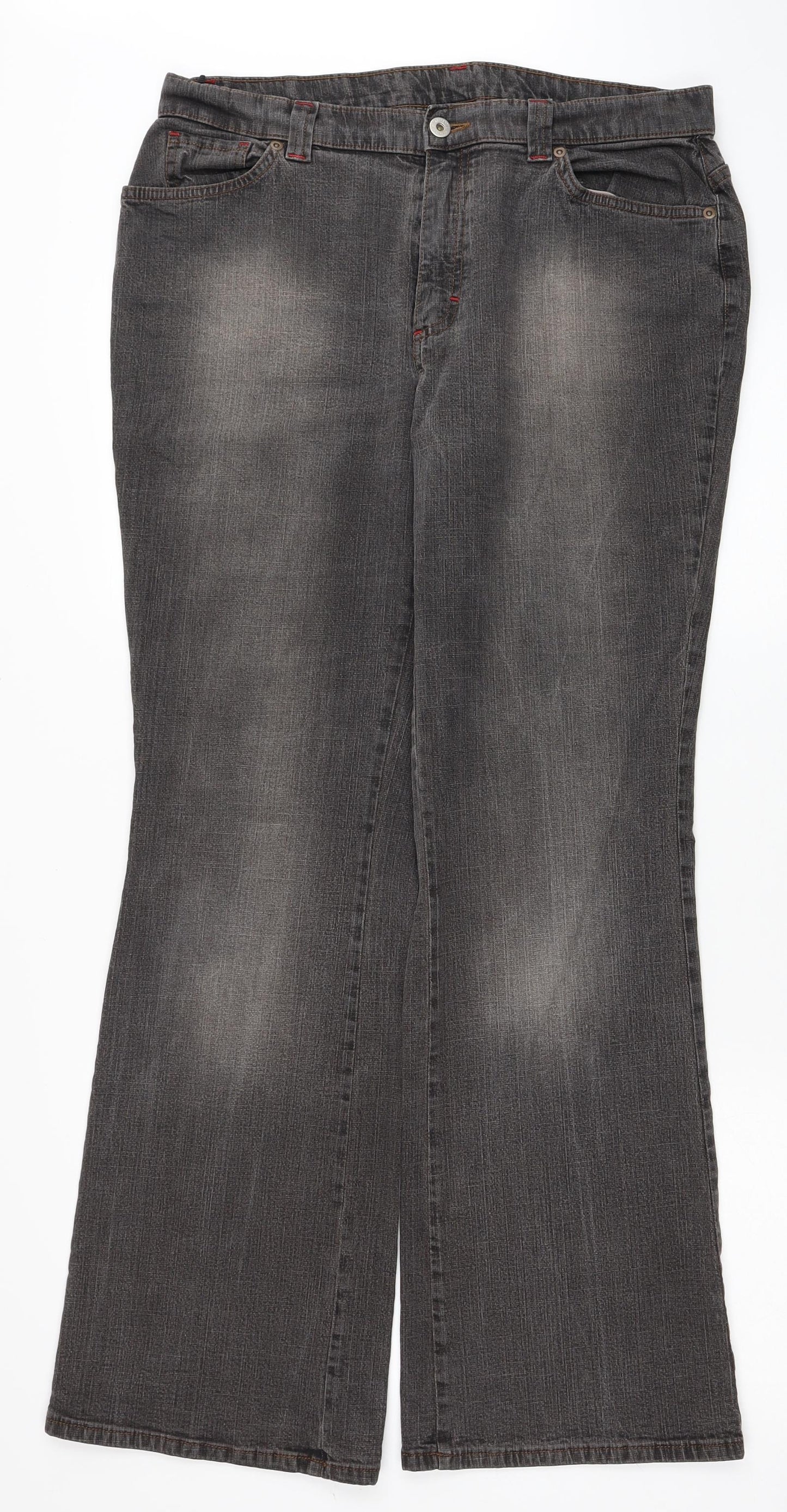 Marks and Spencer Womens Grey Cotton Flared Jeans Size 16 L31 in Regular Zip