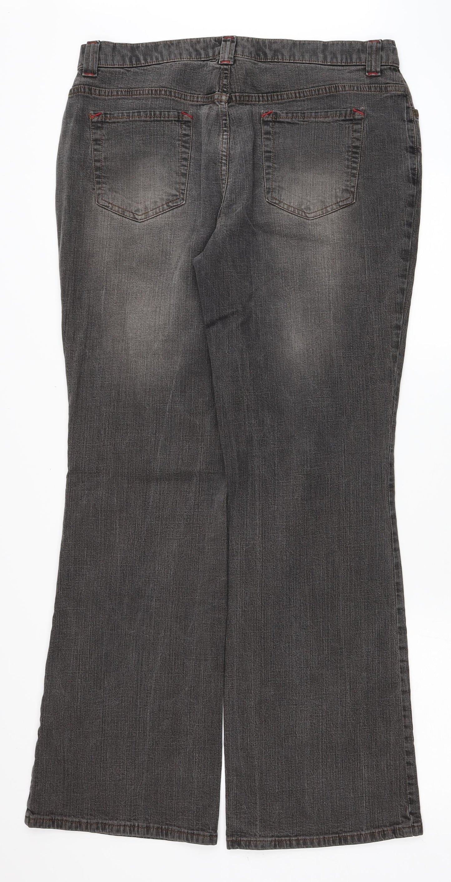 Marks and Spencer Womens Grey Cotton Flared Jeans Size 16 L31 in Regular Zip