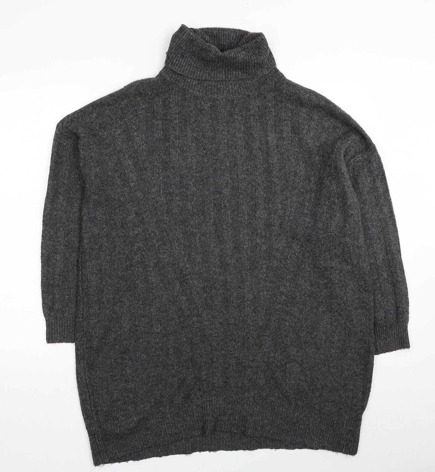 F&F Womens Grey Roll Neck Acrylic Tunic Jumper Size 14