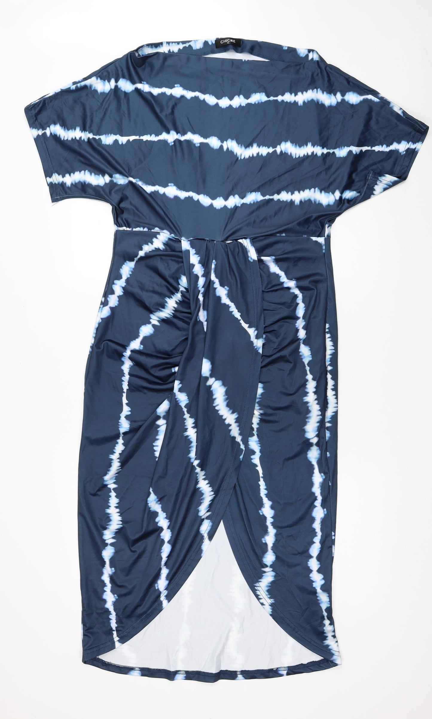 Chicme Womens Blue Geometric Polyester T-Shirt Dress Size XL Boat Neck Pullover