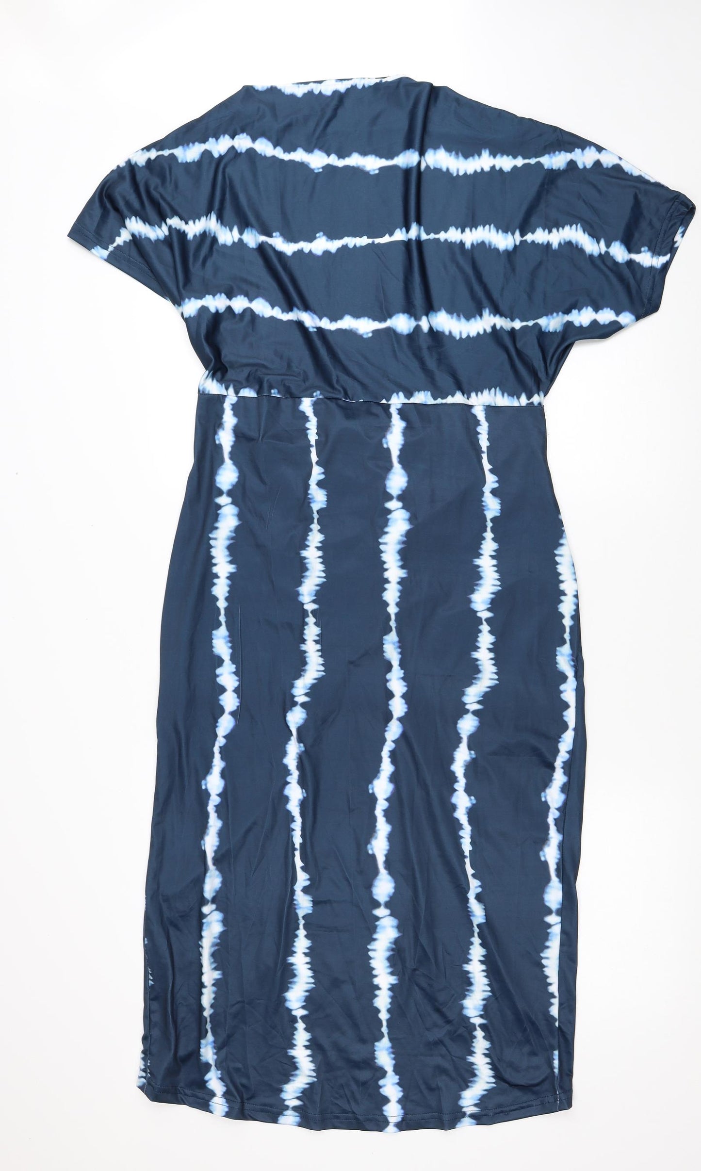 Chicme Womens Blue Geometric Polyester T-Shirt Dress Size XL Boat Neck Pullover