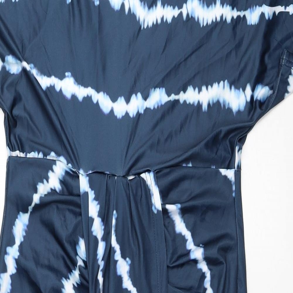 Chicme Womens Blue Geometric Polyester T-Shirt Dress Size XL Boat Neck Pullover
