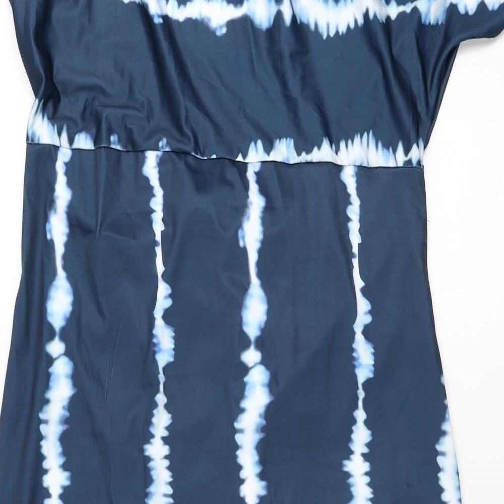 Chicme Womens Blue Geometric Polyester T-Shirt Dress Size XL Boat Neck Pullover