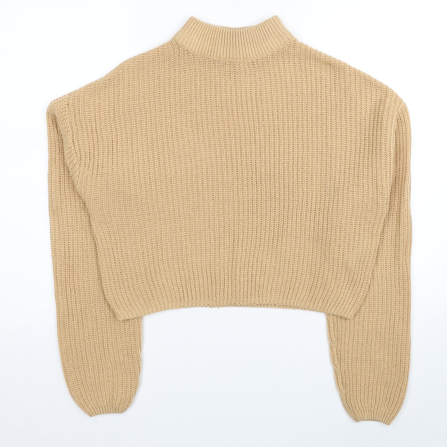 H&M Womens Beige Mock Neck Acrylic Pullover Jumper Size S