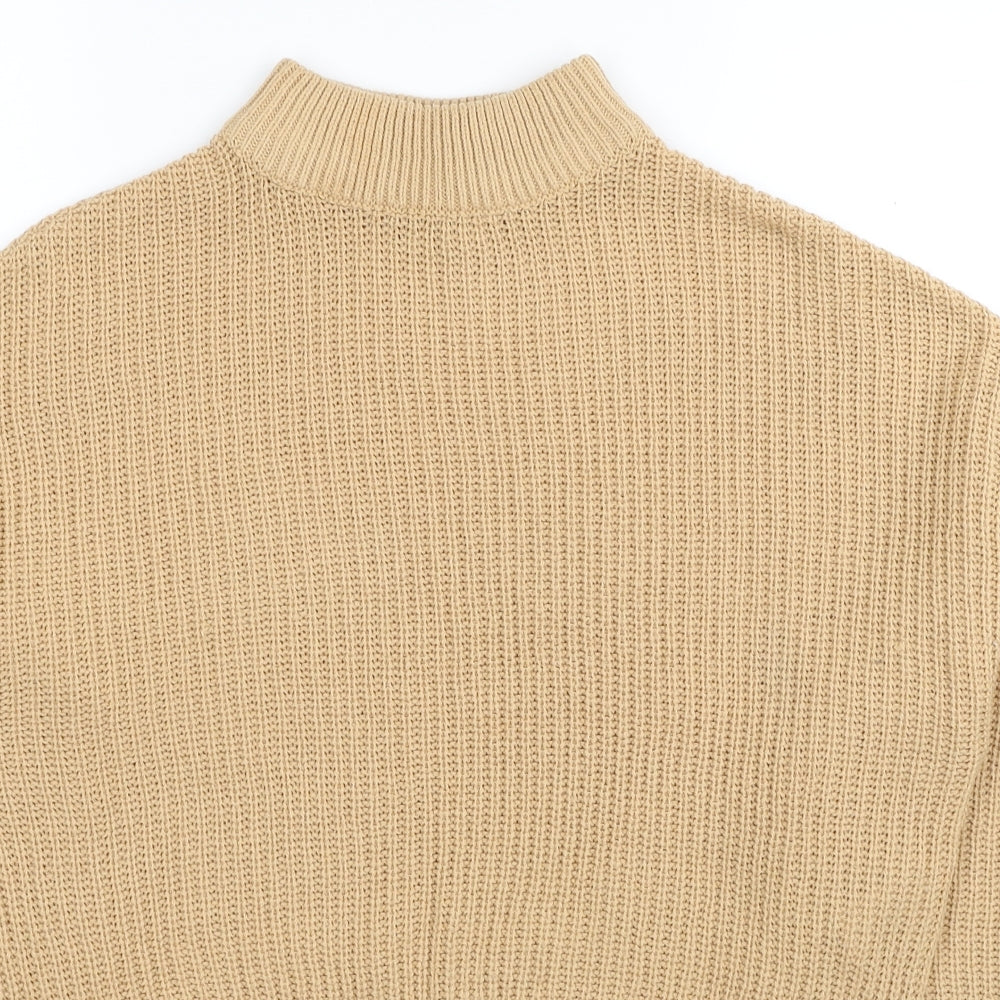 H&M Womens Beige Mock Neck Acrylic Pullover Jumper Size S
