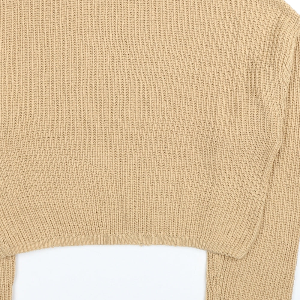 H&M Womens Beige Mock Neck Acrylic Pullover Jumper Size S