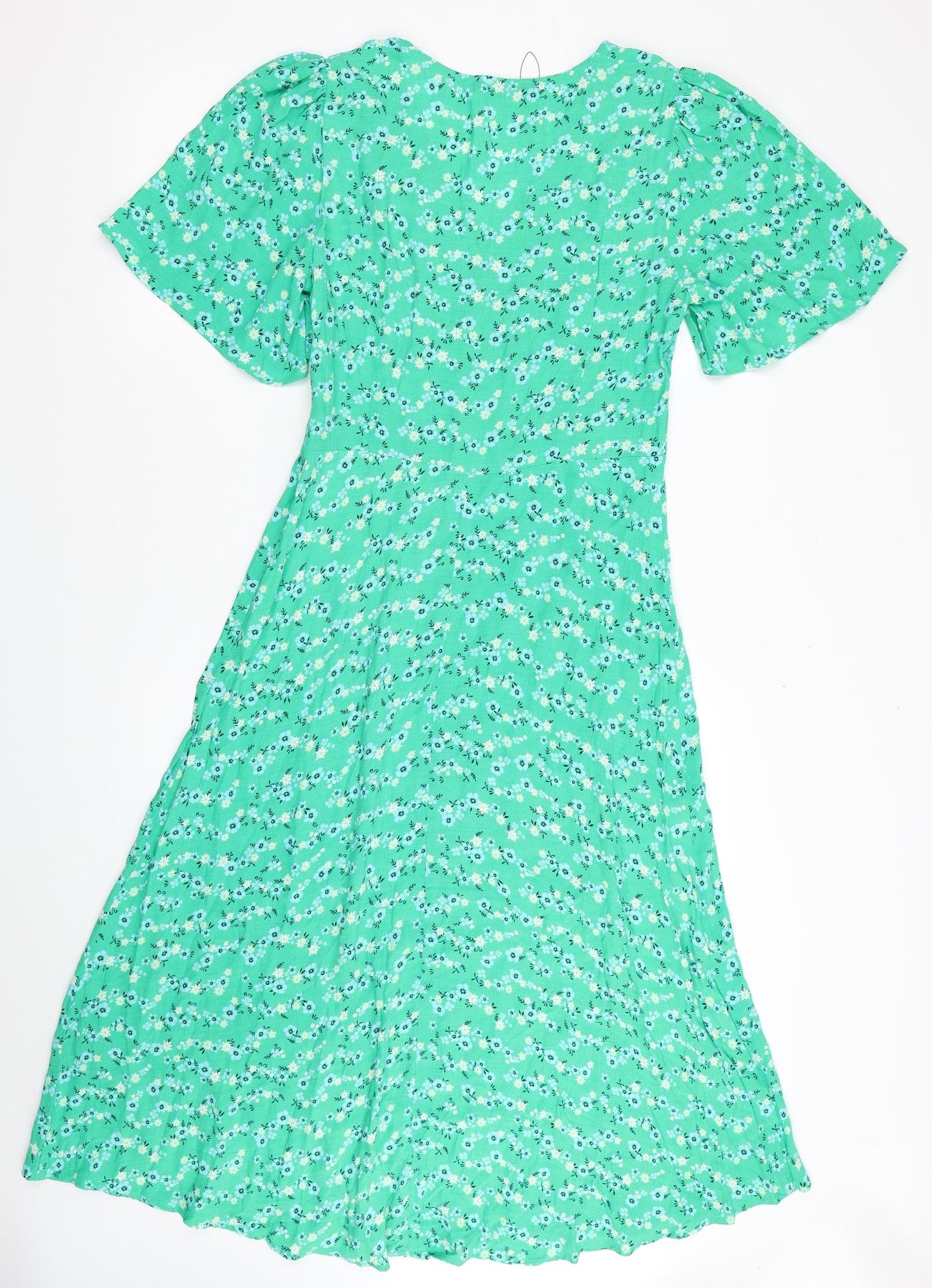 Marks and Spencer Womens Green Floral Viscose A-Line Size 10 V-Neck Zip