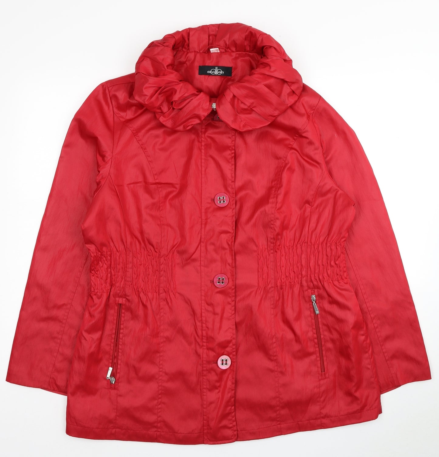 David Barry Womens Red Trench Coat Coat Size 18 Zip