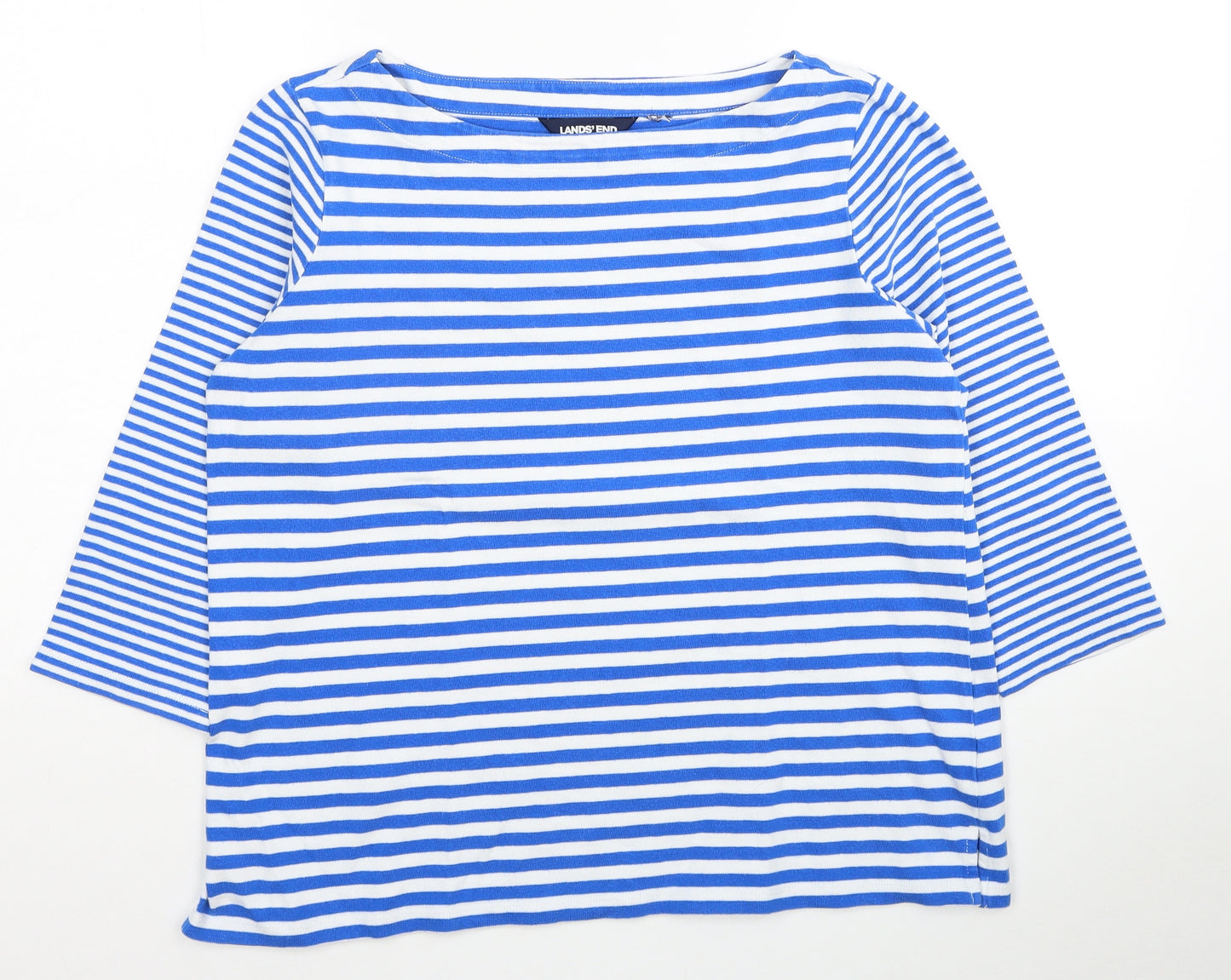 Lands' End Womens Blue Striped Cotton Basic T-Shirt Size 18 Boat Neck