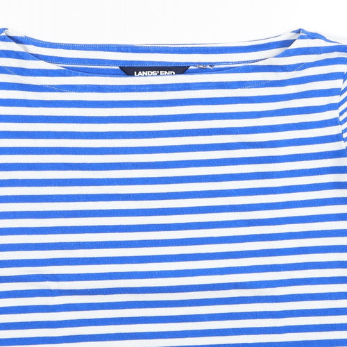 Lands' End Womens Blue Striped Cotton Basic T-Shirt Size 18 Boat Neck
