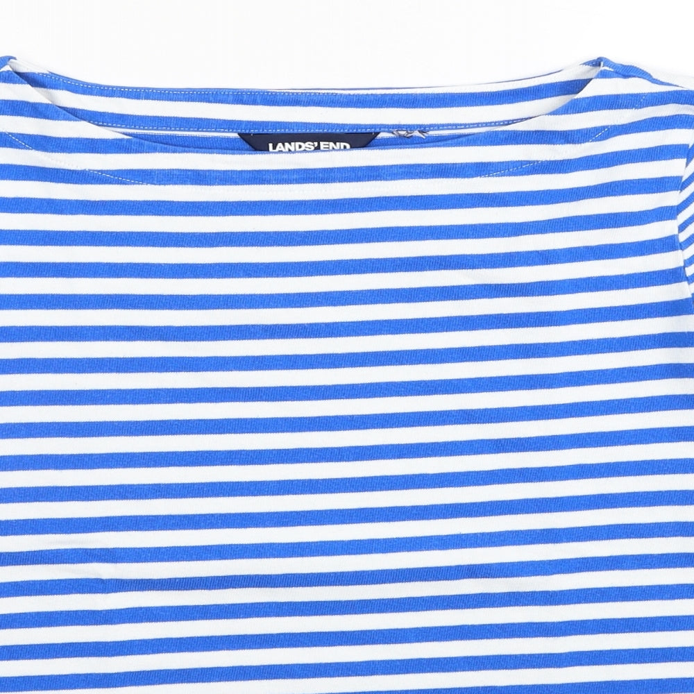 Lands' End Womens Blue Striped Cotton Basic T-Shirt Size 18 Boat Neck