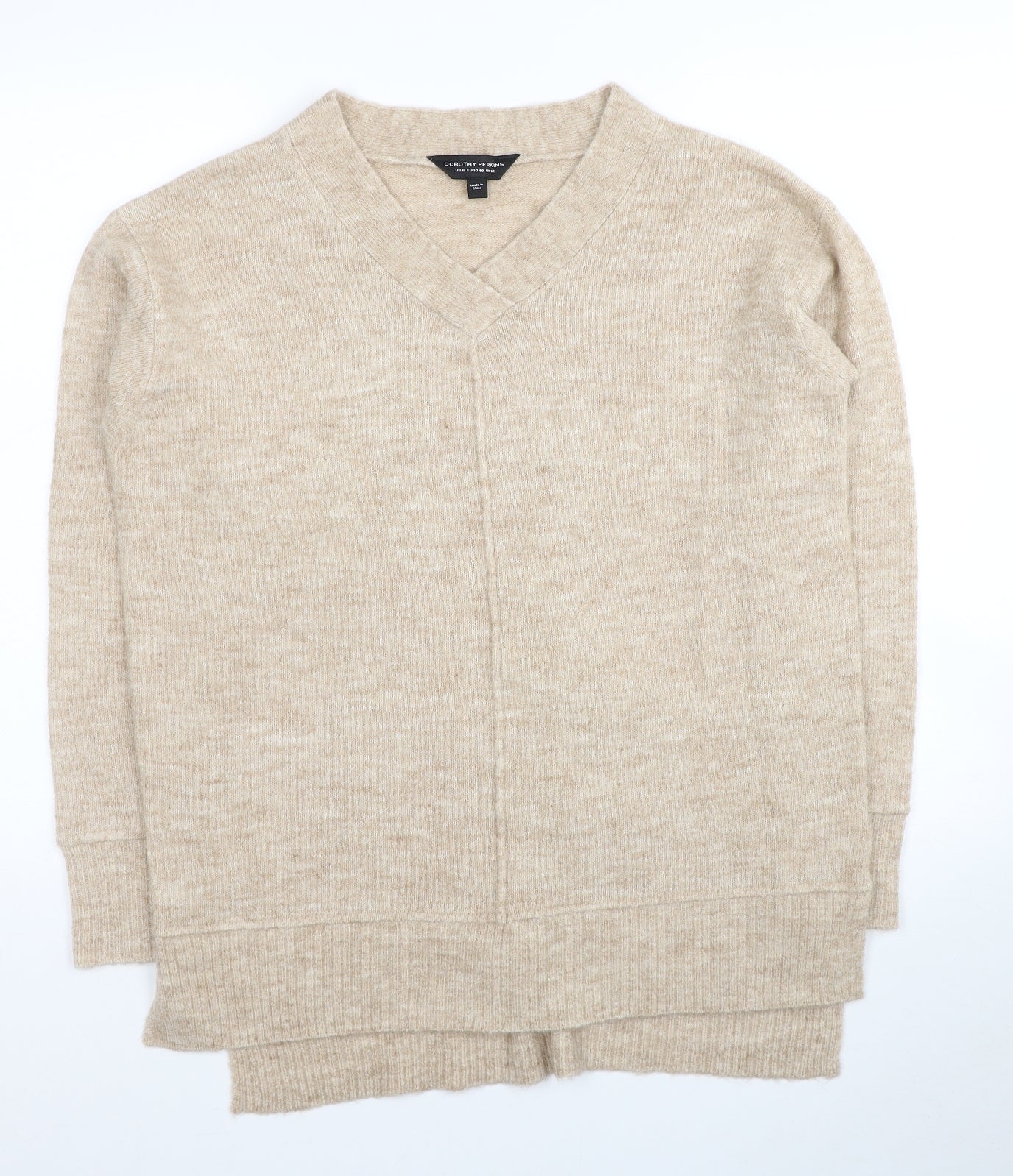 Dorothy Perkins Womens Beige V-Neck Acrylic Pullover Jumper Size 12