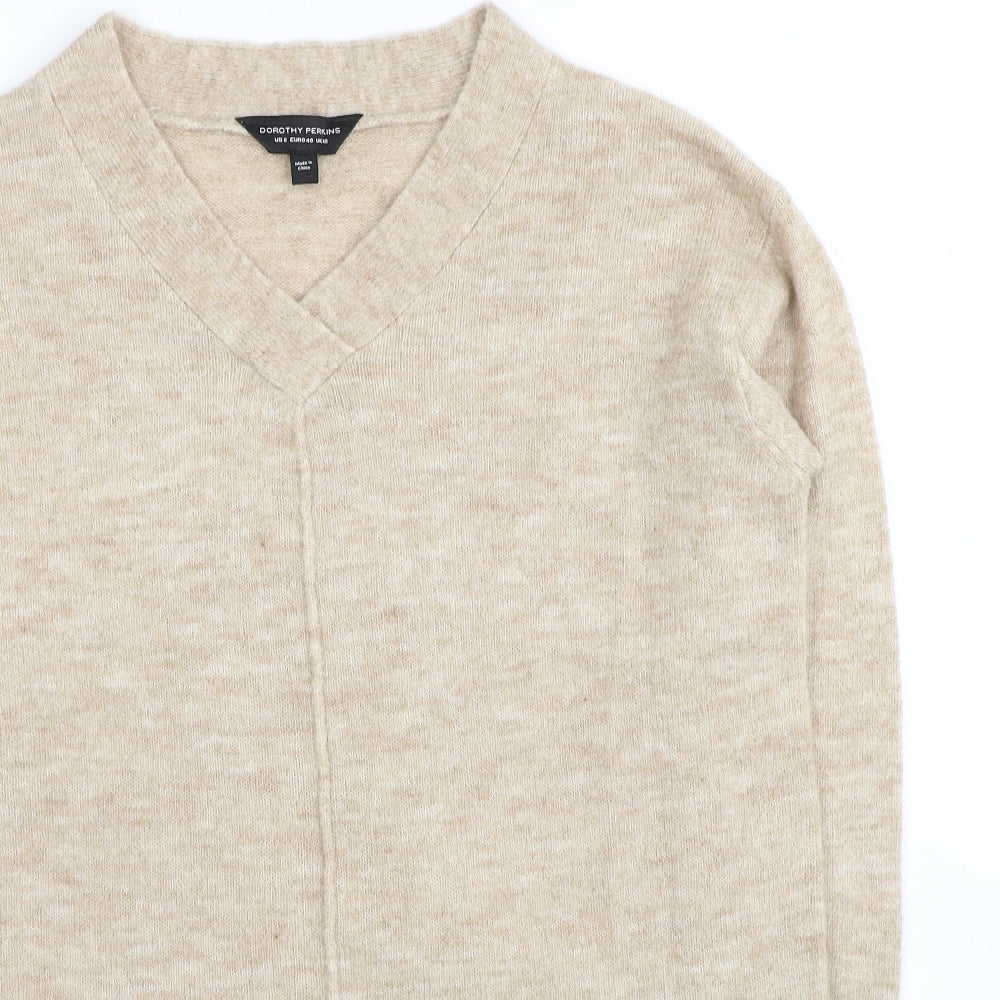 Dorothy Perkins Womens Beige V-Neck Acrylic Pullover Jumper Size 12