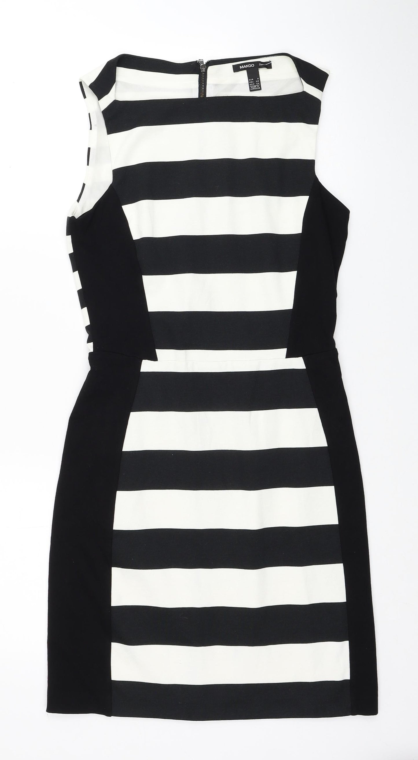 Mango Womens Black Striped Polyester Pencil Dress Size S Square Neck Zip
