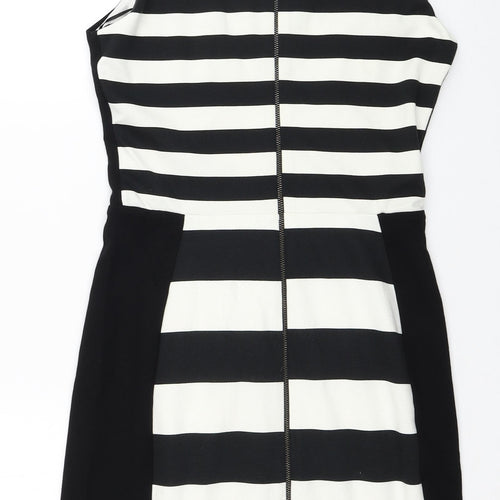 Mango Womens Black Striped Polyester Pencil Dress Size S Square Neck Zip