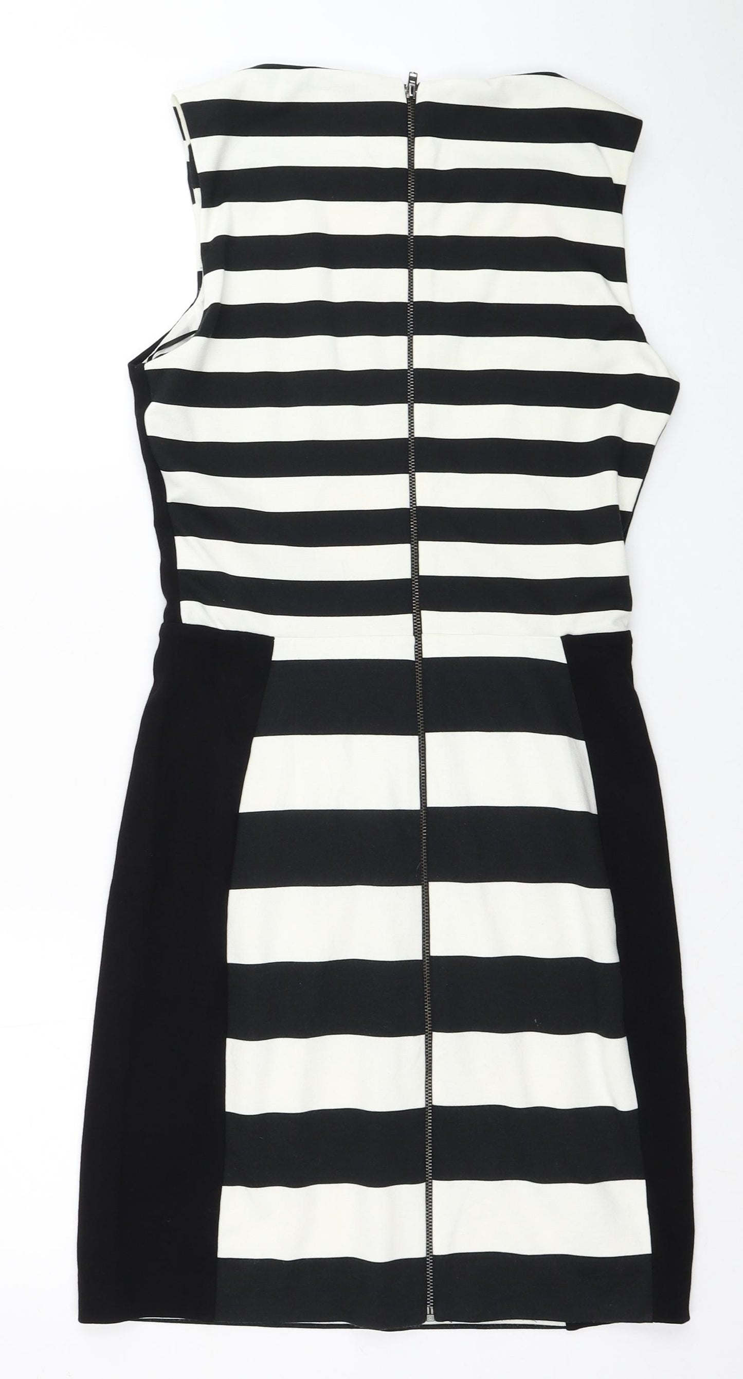 Mango Womens Black Striped Polyester Pencil Dress Size S Square Neck Zip